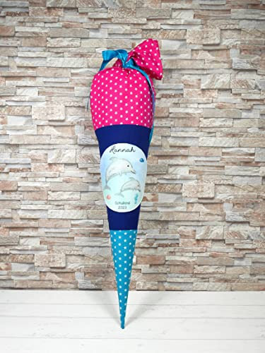 Schultüte aus Stoff mit Name Delfin Zuckertüte Mädchen 70cm oder 85cm