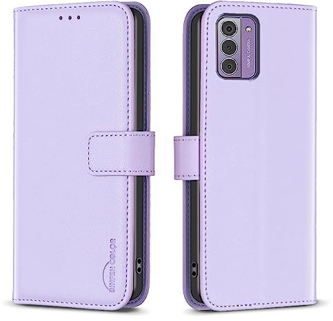 Unichthy For Nokia G42 Case Geniune Leather Shockproof Flip Wallet Folio Official Phone Case Magnetic Closure Stand Card Slots Bumper Protective Cover for Nokia G42 Lavender