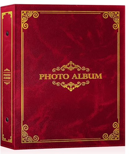 Lanpn Fotoalbum 10x15 400, Traditionell Kunstleder Einstecken Einsteckalbum für Hochformat Fotos Bilder Rot