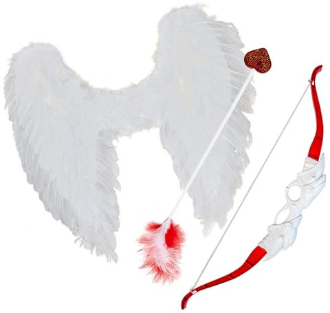 Party Discount Amor Kostüm-Set mit Pfeil, Bogen und Flügel, Verkleidung für Liebesbote, Cupido, Liebesgott, ideal für Karneval, Fasching, Halloween, Cosplay, Valentinstag