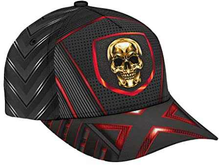 351 Capatmungsaktive Mütze Totenkopf-Gold-Rot-Linienmuster-Schwarz Basecap Outdoor Golf Hüte Retro Freizeit Basecap Für Teenager, Reisen, Running