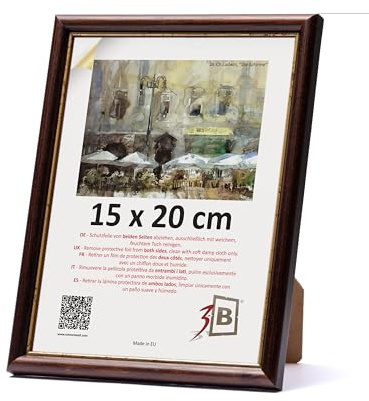 3-B Bilderrahmen COMO RUSTIKAL - Dunkel Braun/Gold - 15x20 cm - Holzrahmen, Fotorahmen, Portraitrahmen mit Acrylglas