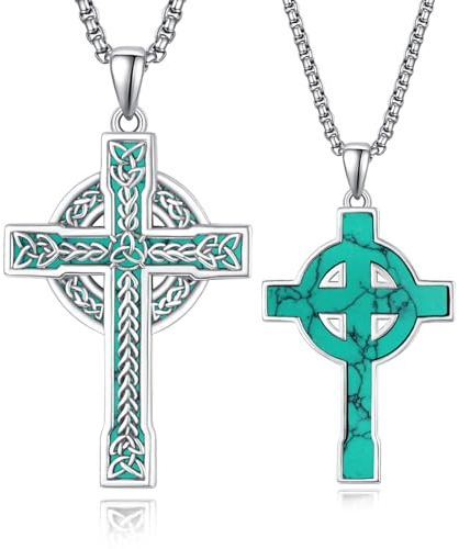 ADMETUS Türkis Keltisches Kreuz Kette Sterling Silber Irland Keltischer Knoten Anhänger Keltisches Kreuz Halskette Türkis Schmuck Geschenke für Herren