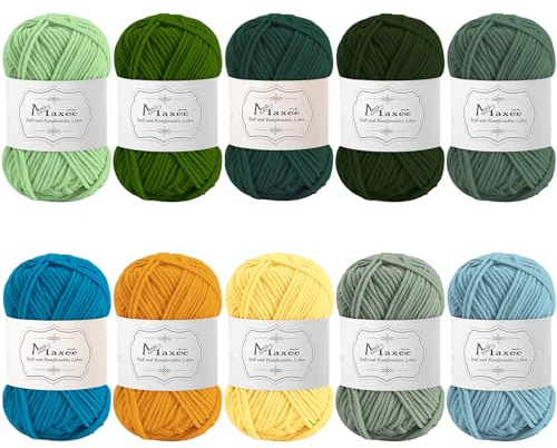 Maxee Häkelgarn 500g (50g*10 Farbe), Acryl Wolle Zum Stricken, Garn zum Häkeln und Stricken, Hand Knitting Yarn Set, Handstrickgarn Baumwollgarn für Häkeln, Wolle zum Stricken und Kunsthandwerk