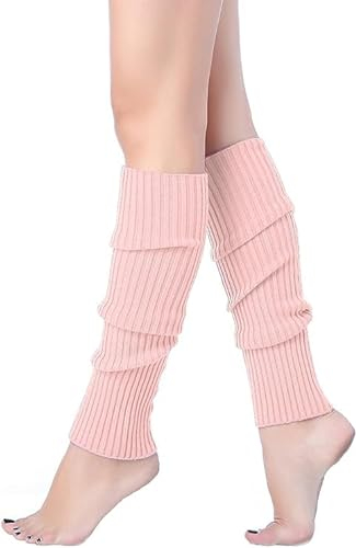 Clarmonde Beinstulpen für Mädchen, gestrickte Steigbügel-Beinstulpen für Damen, Winter, extra weich, lange Beinstulpen für Yoga, Tanz, Pink, Einheitsgröße
