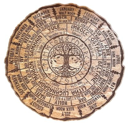 Rad des Jahres Holzschild Vintage Weihnachtsschild Rad des Jahres Kalender Rad des Jahres Baum des Lebens rundes Holzschild handgefertigt himmlisches Schild für Wicca Feiertage Yule Altar Weihnachten