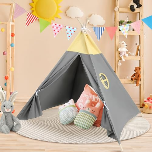 Takezuaa Tipi Zelt für Kinder,Kinderzelt für Drinnen und Draussen Spielzelt,Tippi Kinderzelt mit Tragetasche,Spielhaus,Mehrzweckzelte für den Innen und Außenbereich für 3~5 Jahre