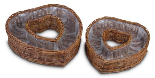 Weide Pflanzherzen in natur als wetterfeste Pflanzschalen - 2 Herz Pflanzkästen in 35, 40 cm als Blumen-Korb Pflanzkübel für außen - Große Pflanz-Körbe als Blumen-Schale oder Grab-Schmuck