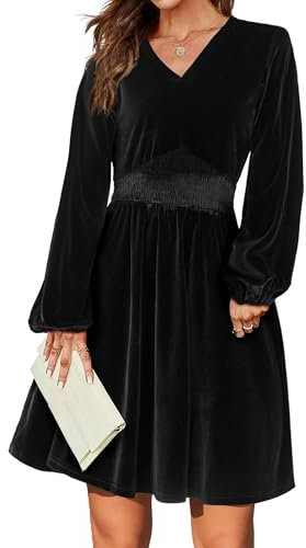 Zeagoo Vestido de Terciopelo de Halloween para Mujer Vestido de Noche Elegante y Festivo Vestido de Cóctel de Manga Larga con Cuello en V Vestidos elásticos Vestido de Club Negro XL