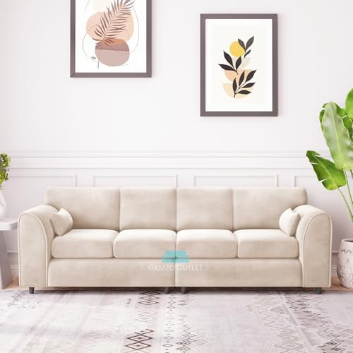 Gamzo Outlet Stylish Firm 4-Seater Full Back Plush Sofa Luxurious Comfort Furniture For Spacious Modern Living Room (Cream, 4 Seater Sofa)