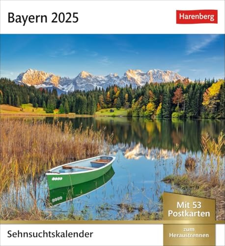 Sehnsuchtskalender Bayern - Kalender 2025 - Harenberg-Verlag - Postkartenkalender mit 53 heraustrennbaren Postkarten - 16 cm x 17,5 cm