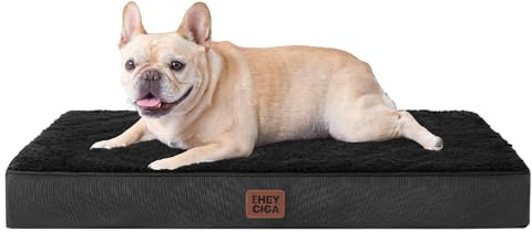 EHEYCIGA Panier Chien Orthopédique Moyenne Taille Déhoussable Lavable Noir | Coussin épais pour chiens, lit et matelas lavable, tapis orthopédique adapté aux chiens de grande taille,76x51x9cm