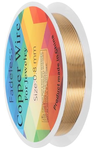 QUARKZMAN Alambre de Cobre 0.8mm/20 Gauge para Hacer Joyas Alambre (Oro) | 1 Rollo, Resistente al Deslustre, para Manualidades de Joyería DIY
