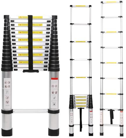 Telescopic Ladder, Multi-Purpose Stainless Steel Telescoping Ladder, Extendable Portable Sturdy Loft Ladder with EN131 Standard for Draw Wall Replace Bulb Clean Window Repair Roof (3.8M/12.5FT)