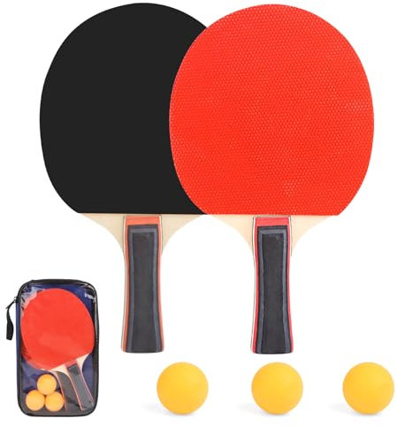 Palas Ping Pong Set Raquetas Ping Pong Racket Pala Profesional Set de Raquetas de Tenis De Mesa con 2 Palas 3 Pelotas 1 Bolsa para Ocio Entrenamiento Interior Exterior