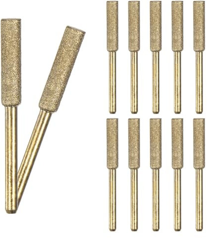 M METERXITY 12-Pack 3/16 Inch Titanium Plated Diamond Chainsaw Sharpener, High Hardness Grinding Stone Chainsaw Sharpening Kit for Electric Chainsaw Sharpener/Stone Carvings [3mm Gold]