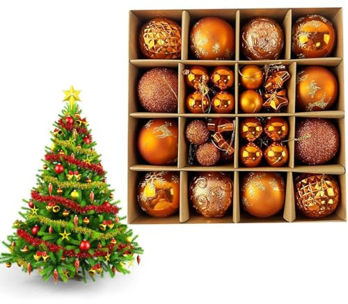 44Pcs Orange Christmas Tree Baubles, Xmas Baubles Hanging Ornaments for Christmas Tree Winter Holiday Party Home Shatterproof Balls Seasonal Bauble Xmas Balls Orange Decorations
