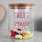 PMC PERSONALISED MEMENTO CO. TRADE GIFT SUPPLIER Custom Sweetie Stash Glass Jar with Bamboo Lid - For Birthday, Thank You, Wedding, Christmas