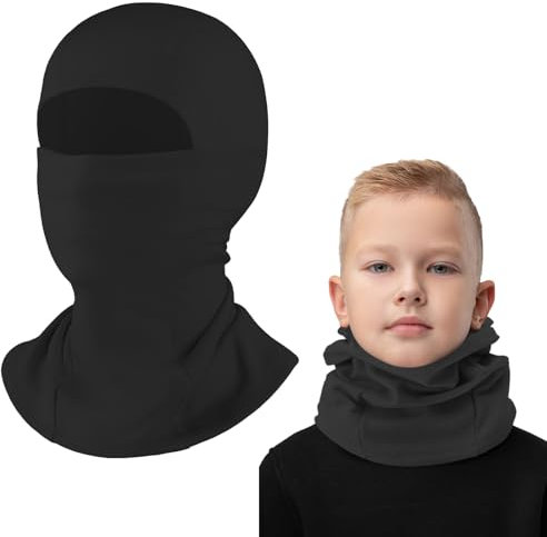 Kinder Sturmhaube Winter Fahrradmütze Unter Helm Warm Sturmmaske Mütze mit Halswärmer Winddicht Gesichtsmaske Skimaske für Jungen Mädchen 4–13 Outdoorsports Radfahren Skifahren Fahrrad (Schwarz)