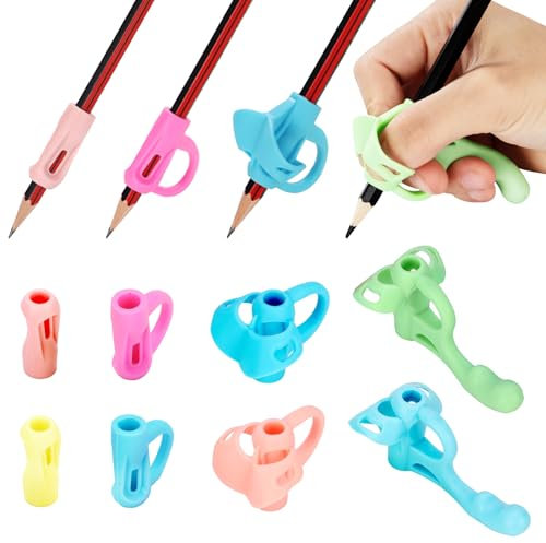 Larspotta 4-Stage Pencil Grips for Kids Writing Posture Correction, 8 Pack Pencil Holder for Toddlers Writing Aid Tools, Pencil Grippers for Preschoolers Needs in Classroom, Assorted Colors