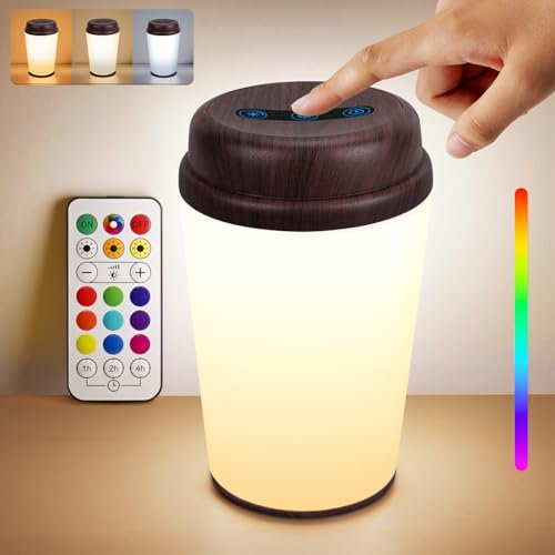 REYLAX Nachttischlampe Touch Dimmbar 3 Farbtemperatur mit Fernbedienung LED Tischlampe Kabellos USB Aufladbar Stilllicht Baby Nachtlampe mit Timer Speicherfunktion für Schlafzimmer Wohnzimme