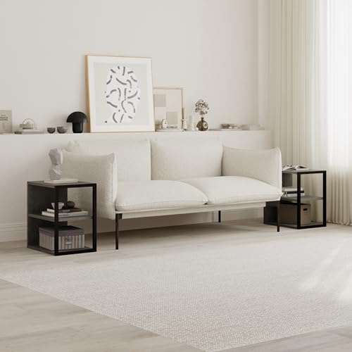 HOCUS PICUS Set of 2 Sofa End Tables, Bedside Table Set, Retro Grey | Living Room, Bedroom Small Tables 2-Pack, 2-Tier Side Table with Metal Frame, 42x30cm