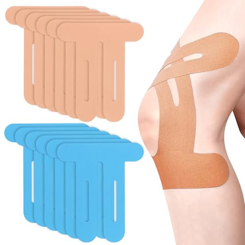 12 Pièces Bande de Kinésiologie, Tape de Kinesiologie pour Genou, Agréable à Porter, élastiques et Imperméables pour Genoux, Aux épaules, Aux Chevilles et Aux Poignets(Bleu + Couleur Chair)
