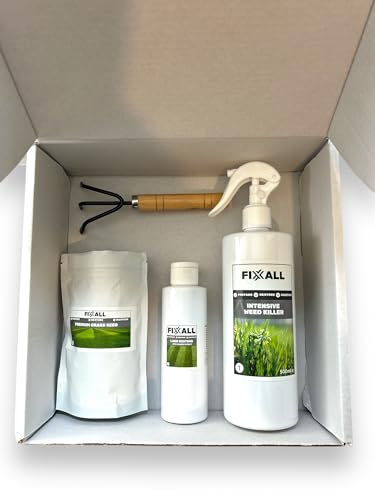 FixxAll Lawn Repair & Restore Kit – All-in-One Lawn Recovery with Grass Seed, Liquid Lawn Boost, Weed Control & Applicator – Quick Lawn Patch & Growth Solution