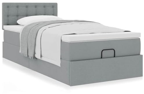 IKAYAA Boxspringbett 100x200 mit Matratze und Bettkasten Boxspringbett mit Stauraum Polsterbett 100x200 mit Matratze Bettgestell mit Lattenrost-Hellgrau-100 x 200 cm