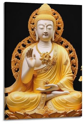 LNSIZH Buddhistische goldene Buddha-Statue auf Lotus-Thron mit Mudra, dekoratives Gemälde, Leinwand-Wandposter und moderne Familienschlafzimmer-Dekoration, 40 x 60 cm