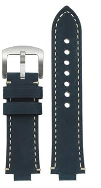 KAXSFE 24 x 12 mm konvex, kompatibel mit ORIS AQUIS Vintage-Armband aus echtem Leder und Rindsleder 733 7730 7740, Herren-Uhrenarmband, braun-blaue Armbänder(Blue rice line sk)