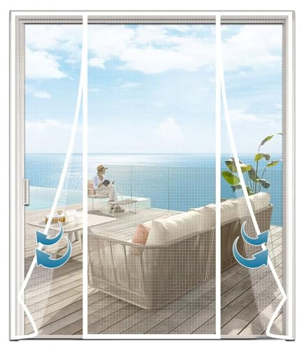 Moustiquaire Fenêtre Rideau 310x300cm Facile à Installer sans Percer Rideau de Porte Animaux AcceptéS Portes De Balcon Portes Coulissantes Blanc