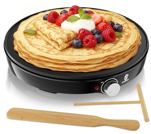 SUPERLEX Maker elettrico per crepe, pancake, Ø 30 cm (12 pollici), padella antiaderente, con indicatore LED e regolazione della temperatura, incl. spatola di legno e distributore di pasta