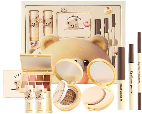 All-in-One Make Up Set, 8 Stück Schminke Set, Make-up Sets für Frauen Mädchen, Schmink Geschenkset mit Eyeliner, Lidschatten Palette, Mascara, Air cushion und Lipstick, Perfekte Geschenk für Frauen