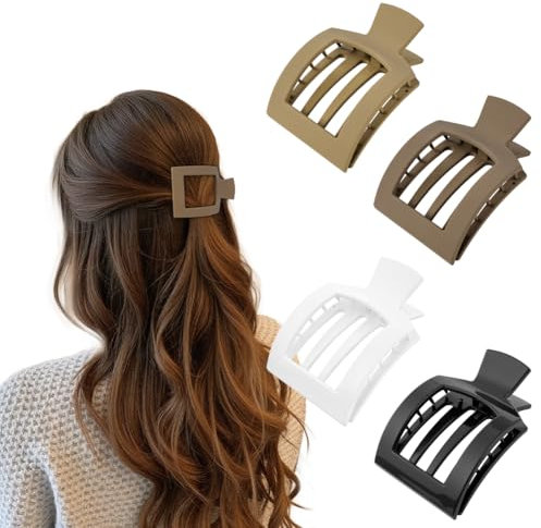 LOPHE Pinzas para el Pelo Mujer, 4 Pcs Pinza para el Cabello, Planas Grandes Hair Claw Antideslizante, Franceses Clips de Cabello, Hair Clips con Resorte Fuerte para el Pelo Fino y Grueso (Cuadrado)