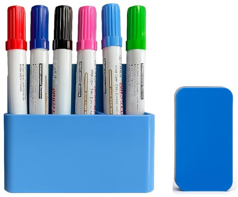 Harnyles Whiteboard Marker Set, 6 Stück Stifte Whiteboard Abwischbar mit Stifthalter Magnetisch und Schwamm, Essentials für Büro und Schule