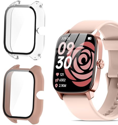 Blueshaweu Schutzhülle kompatibel für Fitpolo IDW28 Smartwatch 1,85, Hard PC hülle mit Glas Displayschutz kompatibel mit Fitpolo IDW28,TOOBUR IDW28 Smartwatch (Transparenz+Rosa)