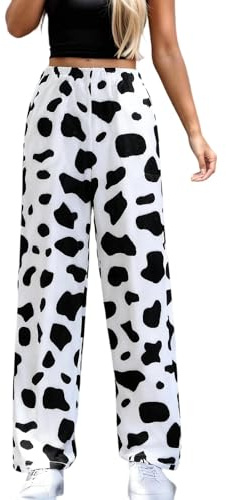Generisch Pantalon de pyjama en flanelle pour femme avec motif vache, pantalon de pyjama à carreaux, vêtements de détente chauds et vêtements de maison