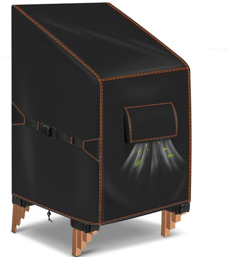 Gartenstuhl Abdeckung, Schutzhülle für Stapelstühle, Schwarz, 70x90x80/120 | Abdeckung gartenmöbel winterfest, abdeckung gartenstühle, abdeckhaube gartenmöbel, 420D oxford, wetterfest, wasserdicht