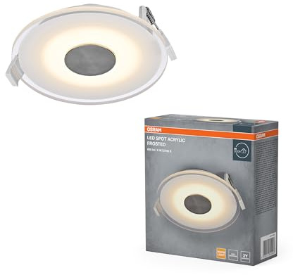 Osram LED Spot Einbaustrahler Acryl Matt 6W 2700K Weiß | LED Spot Acrylic, Spot lights and ceiling spots, Weiß, 120 mm dia, 25000 h, 1-Pack