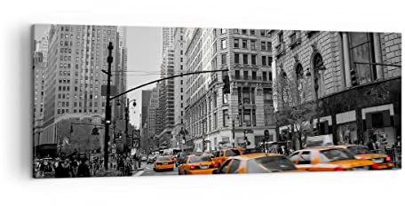 Panorama Bilder auf Leinwand Amerika New York City Straße Leinwandbild 140x50cm Wandbilder Dekoration Wohnzimmer Schlafzimmer Groß XXL Wanddeko Bild Wand Kunstdruck Art Wall Decor Canvas AB140x50-0445