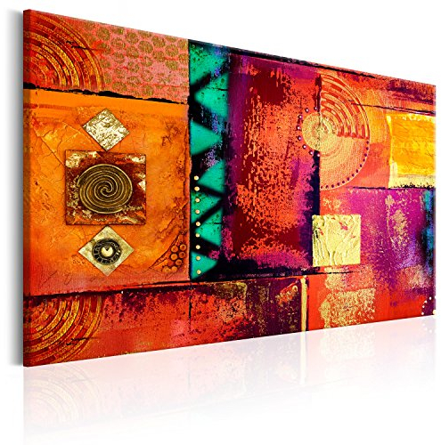 B&D XXL - Wandbilder XXL Abstrakt 120x80 cm 1 tlg - Wand Deko Vlies Leinwand Bilder Groß Wanddeko Wohnzimmer Schlafzimmer Kunstdrucke - rose orange rot geometrisch f-A-0603-b-a