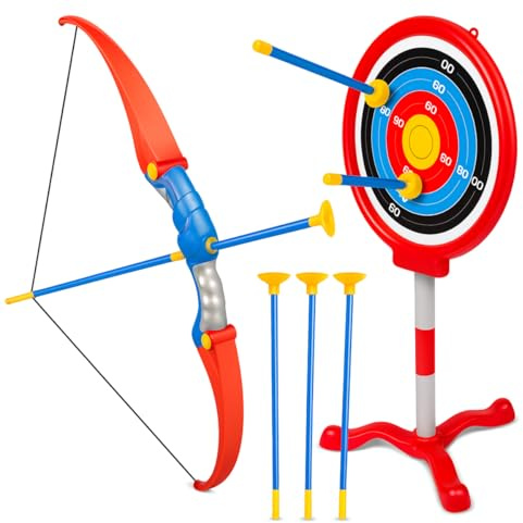 Kingsport 91CM Standing Archery Set with Bow and Arrows - Complete Kids Archery Kit with Adjustable Target Stand and 3 Safe Suction Cup Arrows - Indoor and Outdoor Sports Toy for Boys Ages 3+ Years