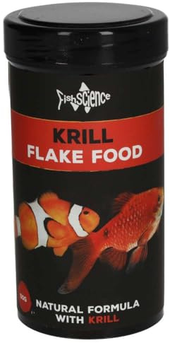 FishScience Krill Flake Food 50g (250ml) Ideal for Freshwater & Marine Fish | Natural Spirulina, Kelp & Salmon Oil, 45% Protein, Colour, Growth & Vitality