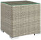 Modway Beistelltisch, Rattan, Glas, für den Außenbereich, Hellgrau