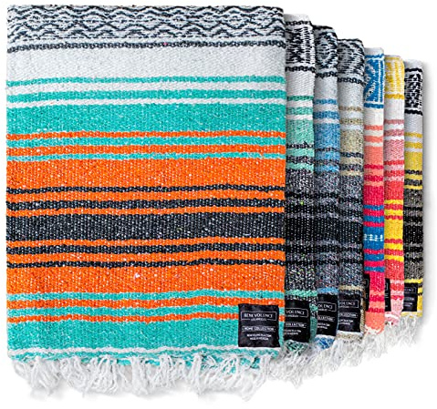 Benevolence LA Authentic Handwoven Mexican Blanket | Yoga Blankets, Outdoor, Picnic, Beach, Camping | Equestrian Saddle | Serape 50x70 inches - Mandarin, Pack of 1