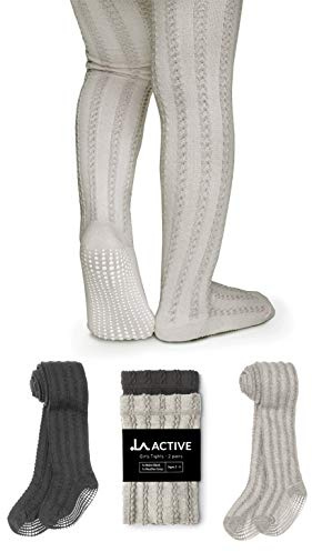 LA Active Baby Girls Tights - Cozy Warm WinterTights - Baby Toddler Infant Newborn Kids Non Skid/Slip Grip Cotton Cable Knit 2T 3T 4T 5T