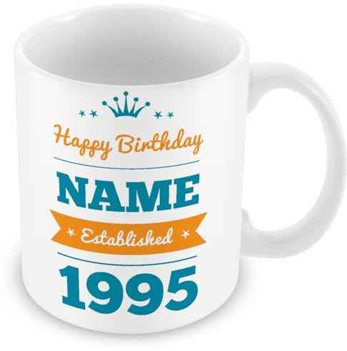 MUGGZ Happy Birthday Mug with Name and Year 1995 (Age 30) Personalised Mug - Customised 30th Birthday Gift - Add Name - Blue