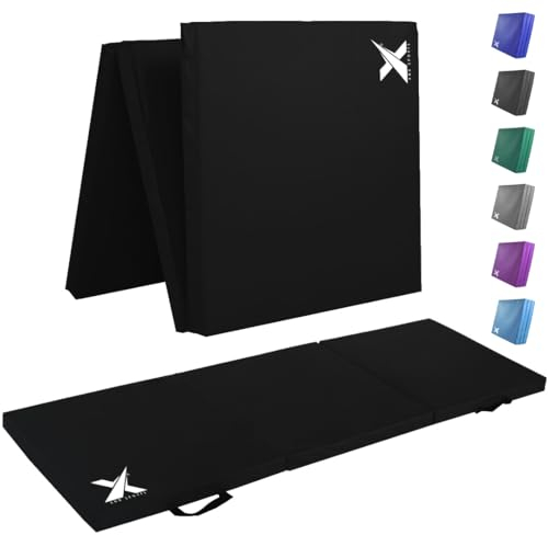 Xn8 Sports Tri-Fold Gymnastics Tumble Mat - 6cm Thick & 6Ft Long Foldable Gymnastic Exercise Mat for Kids and Adults- Non Slip PU Leather Surface Crash Mat with Carrying Handles for Yoga Pilates