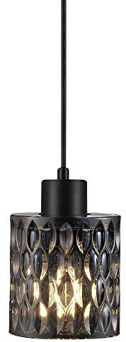 Nordlux Pendelleuchte HOLLYWOOD, Höhe 17.7cm, Schirm Ø 10.8cm, Pendel 300cm, E27 max. 60W, Rauchglas/Schwarz EEK: A++ - D